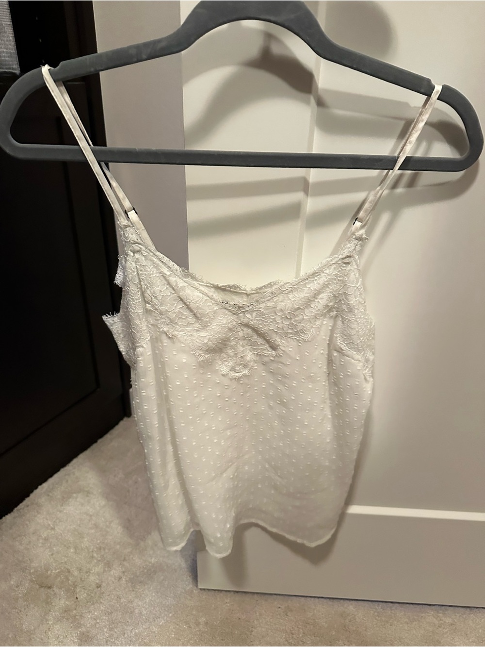 Abercrombie & Fitch White Lace-Trim Swiss Dot Cami